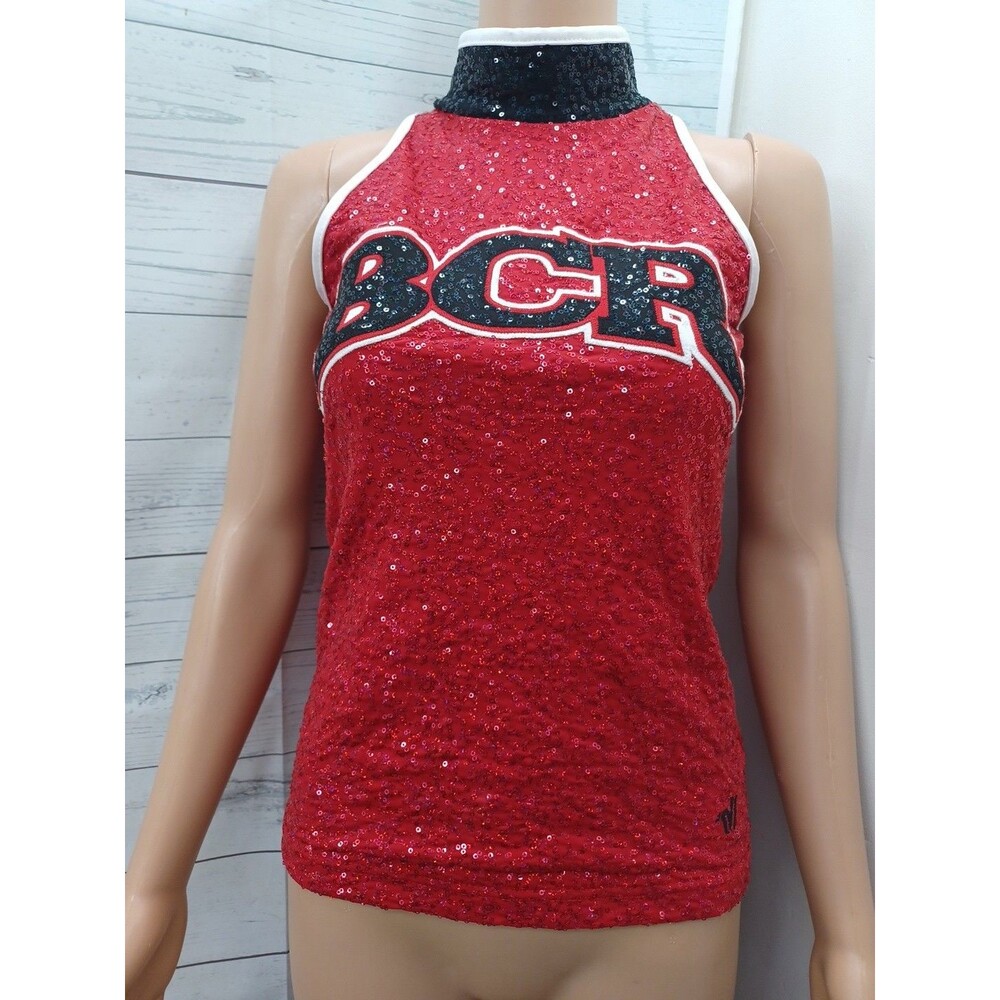 Vtg Varsity Cheerleading Top BCR Adult Red Sz S + 2 SP Sequined